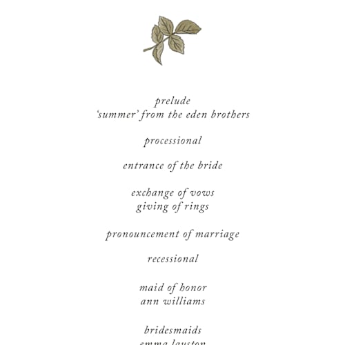This is a snow unique wedding programs with standard by Cedar and Grey called vintage roses printing on signature in standard