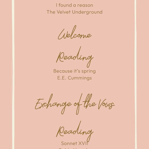 This is a butterscotch unique wedding programs with standard by Helena Vitto called handwritten letter printing on signature in standard