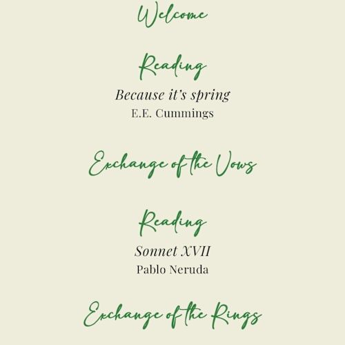 This is a waterlily unique wedding programs with standard by Helena Vitto called the pairfect printing on signature in standard