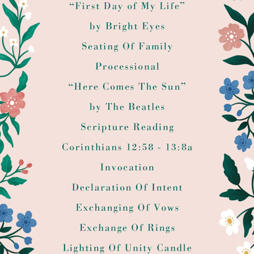 This is a petal unique wedding programs with standard by Elly called le jardin printing on signature in standard