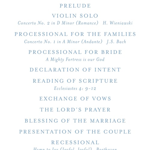 This is a sky unique wedding programs with standard by Megan Davis called hepburn printing on signature in 4x9