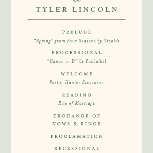 This is a pine unique wedding programs with standard by Amy Kross called blue ridge printing on signature in standard