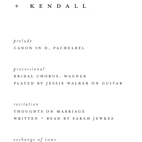 This is a snow unique wedding programs with standard by Mere Paper called sketched mountains printing on signature in 4x9