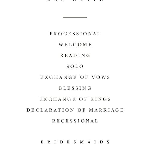 This is a blush unique wedding programs with standard by Pixel and Hank called first love printing on signature in standard