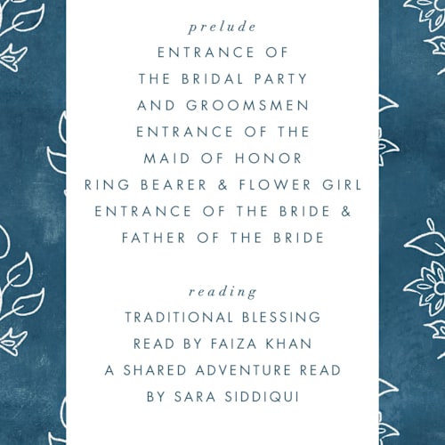 This is a indigo unique wedding programs with standard by Nazia Hyder called kantha quilt printing on signature in standard