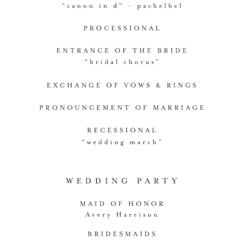 This is a ecru unique wedding programs with standard by Anna Elder called cielo printing on signature in 4x9