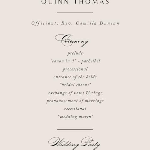 This is a autumn unique wedding programs with standard by Kate Ahn called poetique printing on signature in 4x9