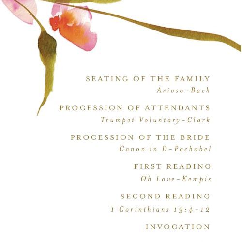 This is a blossom unique wedding programs with standard by Angela Marzuki called colorwash floral printing on signature in standard