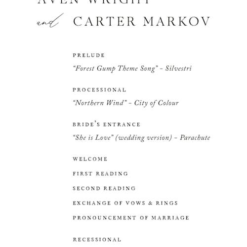 This is a ink unique wedding programs with standard by Jennifer Postorino called storybook printing on signature in 4x9