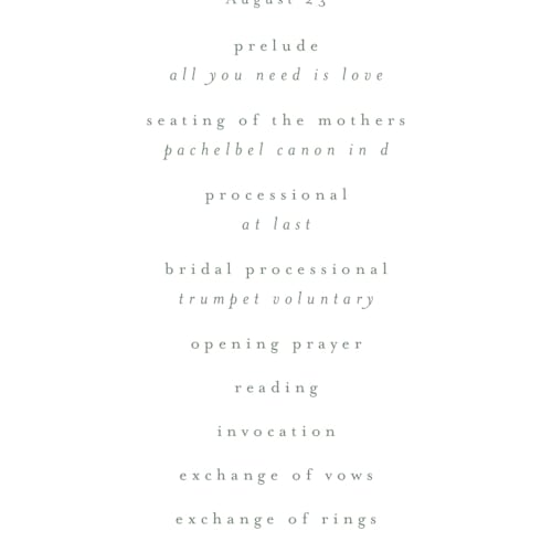 This is a eucalyptus unique wedding programs with standard by Kristie Kern called vining printing on signature in 4x9