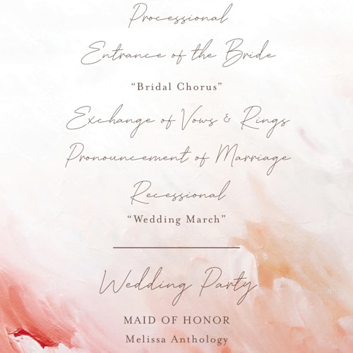 This is a blush unique wedding programs with standard by Lucrecia Caporale called delicate brushstrokes printing on signature in standard