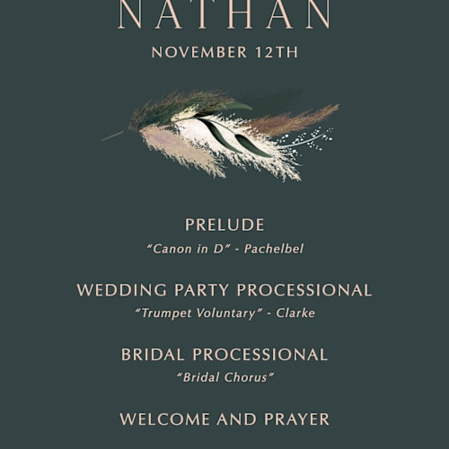 This is a basil unique wedding programs with standard by Kaydi Bishop called arched pampas printing on signature in standard