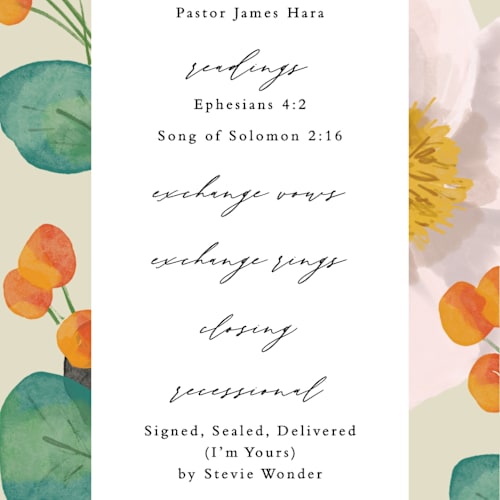 This is a wheat unique wedding programs with standard by Keen Peachy called floral splash printing on signature in standard