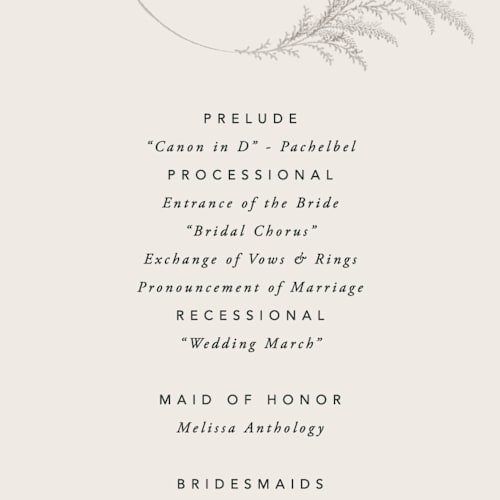 This is a eggshell unique wedding programs with standard by Robert and Stella called etched frame printing on signature in standard