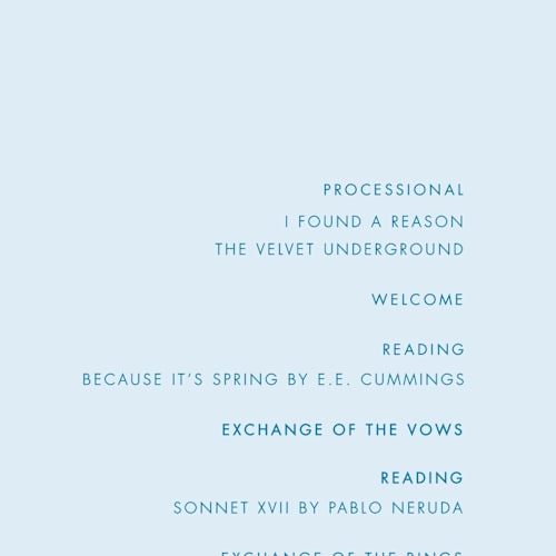 This is a capri unique wedding programs with standard by Blustery August called juniper printing on signature in 4x9