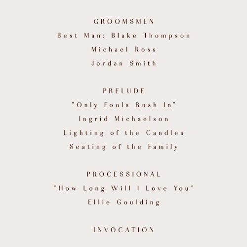 This is a ecru unique wedding programs with standard by AK Graphics called love note printing on signature in standard