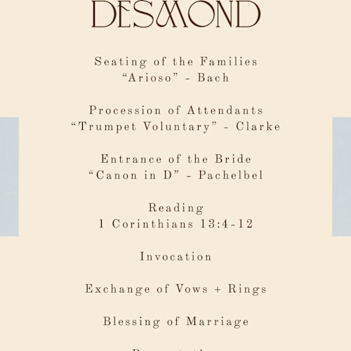 This is a ivory unique wedding programs with standard by Baumbirdy called checker wash printing on signature in standard