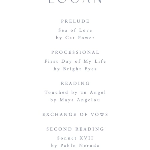 This is a cobalt unique wedding programs with standard by Everett Paper Goods called fleur printing on signature in 4x9