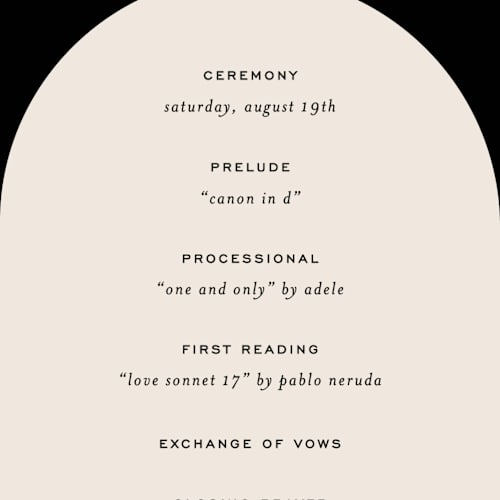 This is a noir unique wedding programs with standard by Jessica Corliss called little party big love printing on signature in standard