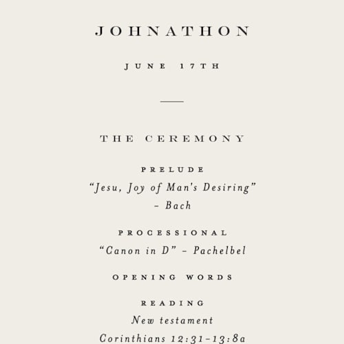 This is a ivory unique wedding programs with standard by Carolyn Nicks called softly swept printing on signature in standard