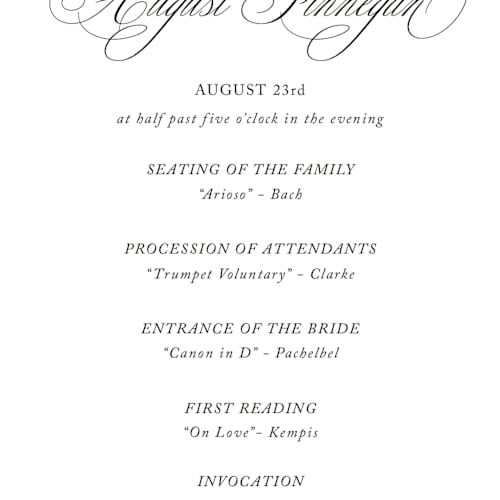 This is a snow bright unique wedding programs with standard by Design Lotus called when i fall in love printing on signature in 4x9