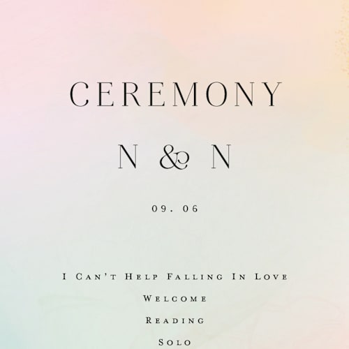 This is a sunrise unique wedding programs with standard by Petra Kern called marshmallow printing on signature in standard