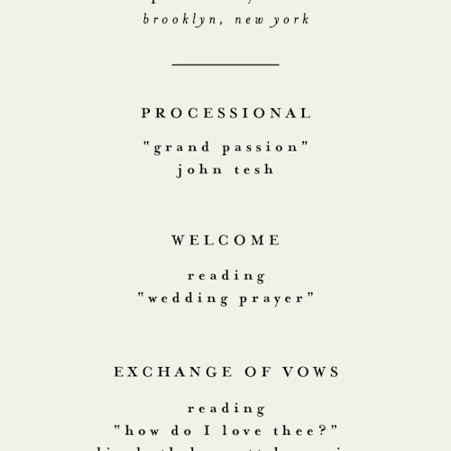 This is a vanilla unique wedding programs with standard by Louise Kay called love and faith printing on signature in 4x9