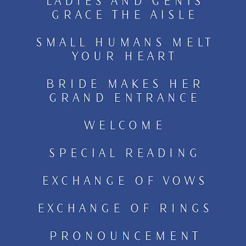 This is a marseille bleu unique wedding programs with standard by Deborah Chou called two toned printing on signature in standard