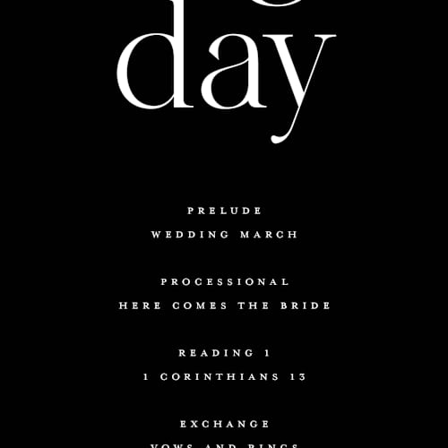 This is a noir unique wedding programs with standard by Christie Garcia called photographie printing on signature in standard