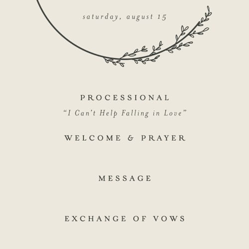 This is a almond unique wedding programs with standard by Brianne Larsen called branched printing on signature in standard