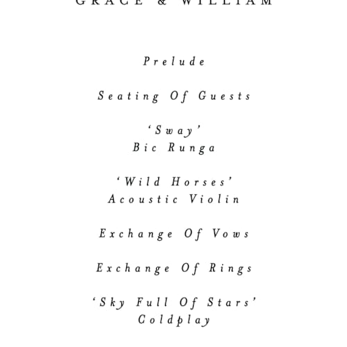 This is a cotton unique wedding programs with standard by Angela Thompson called delicate script printing on signature in 4x9