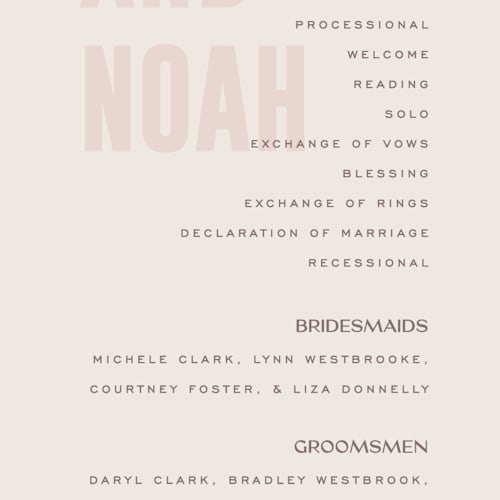 This is a blush unique wedding programs with standard by Pixel and Hank called salted printing on signature in standard