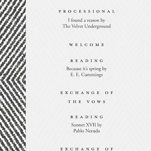 This is a noir unique wedding programs with standard by FRANI called elegant ethno printing on signature in standard