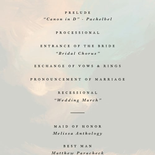 This is a dove unique wedding programs with standard by Olivia Kanaley Inman called daybreak printing on signature in standard