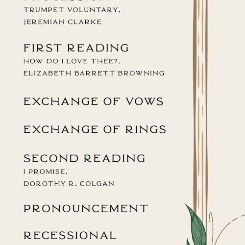 This is a almond unique wedding programs with standard by GeekInk Design called charming printing on signature in standard