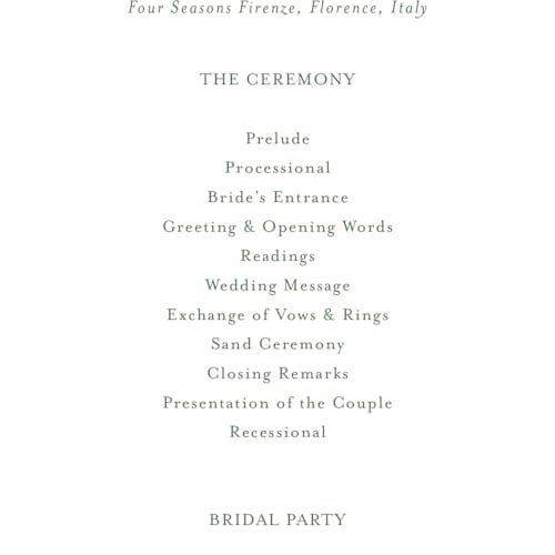This is a sage unique wedding programs with standard by Jennifer Postorino called empire printing on signature in standard