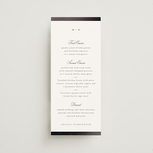 This is a tuxedo menu cards with foil pressed by Kristie Kern called the ritz printing on signature in 4x9