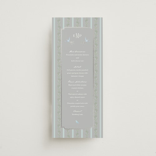 This is a wood pecker menu cards with foil pressed by Claudia Orengo called castle printing on signature in 4x9