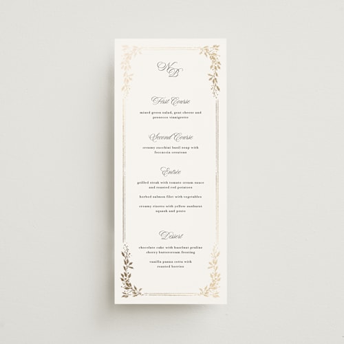 This is a diamond menu cards with foil pressed by Kate Ahn called lake como printing on signature in 4x9