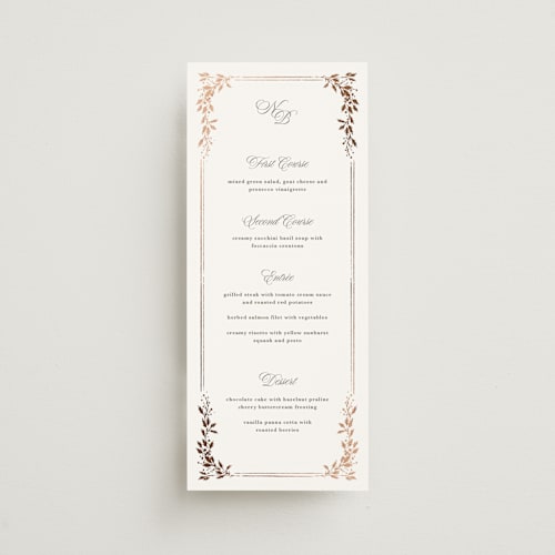This is a truffle menu cards with foil pressed by Kate Ahn called lake como printing on signature in 4x9