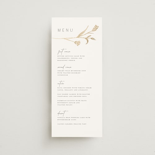 This is a cotton menu cards with foil pressed by Amy Kross called perennial printing on signature in 4x9