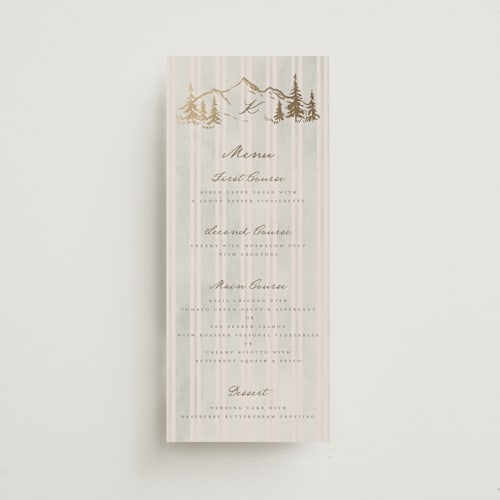 This is a dew menu cards with foil pressed by Petra Kern called mountain love printing on signature in 4x9