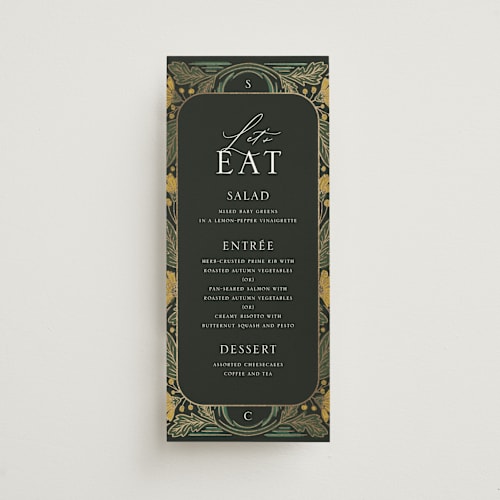 This is a buttercup menu cards with foil pressed by Jen Owens called embellished printing on signature in 4x9