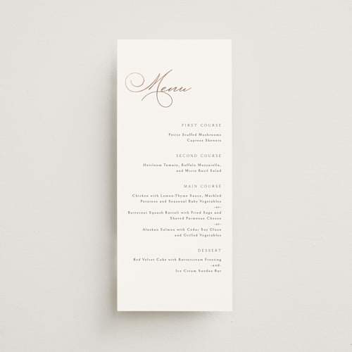This is a snow menu cards with foil pressed by Kaydi Bishop called eternal printing on signature in 4x9