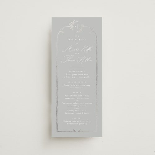 This is a fog menu cards with foil pressed by Leah Bisch called reflection printing on signature in 4x9