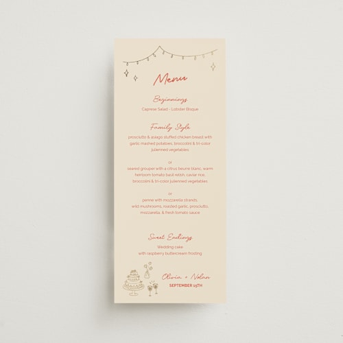 This is a sangria spark menu cards with foil pressed by Zove Ahhh called party on! printing on signature in 4x9