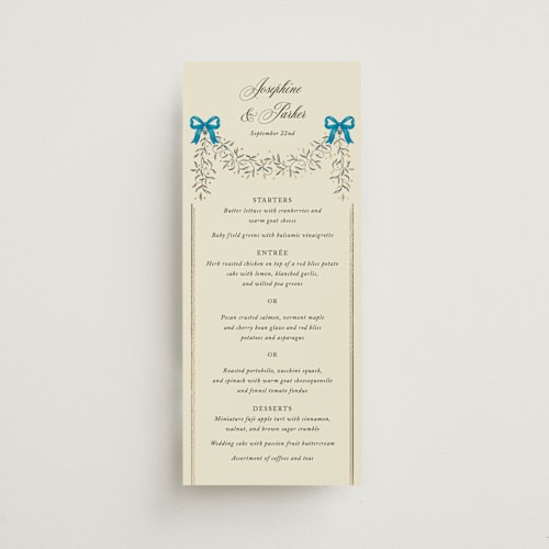 This is a marine menu cards with foil pressed by Jackie Crawford called josephine printing on signature in 4x9