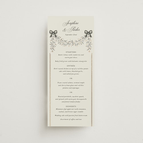This is a noir menu cards with foil pressed by Jackie Crawford called josephine printing on signature in 4x9