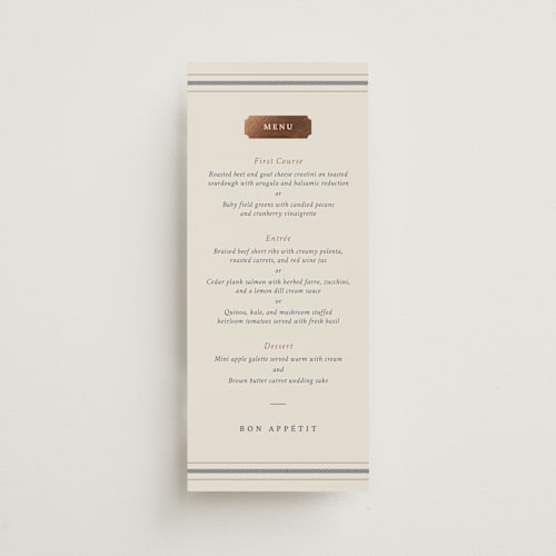 This is a midnight menu cards with foil pressed by Sam Dubeau called equestrian printing on signature in 4x9