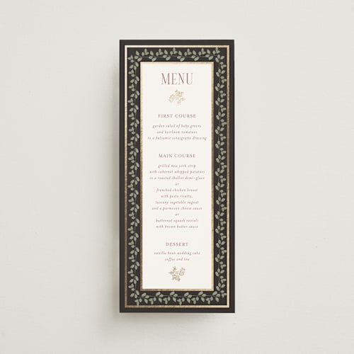 This is a blush menu cards with foil pressed by Susan Moyal called flouriishing printing on signature in 4x9